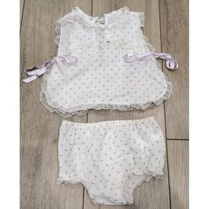 Vintage Sears Baby Girl Newborn 2 Piece Apron Dress & Bloomers Lace Trim Rosebud